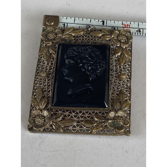 Czecho Black Glass Mourning Cameo Filigree Pin Brooch Pendant Vintage Antique? - Picture 10 of 13
